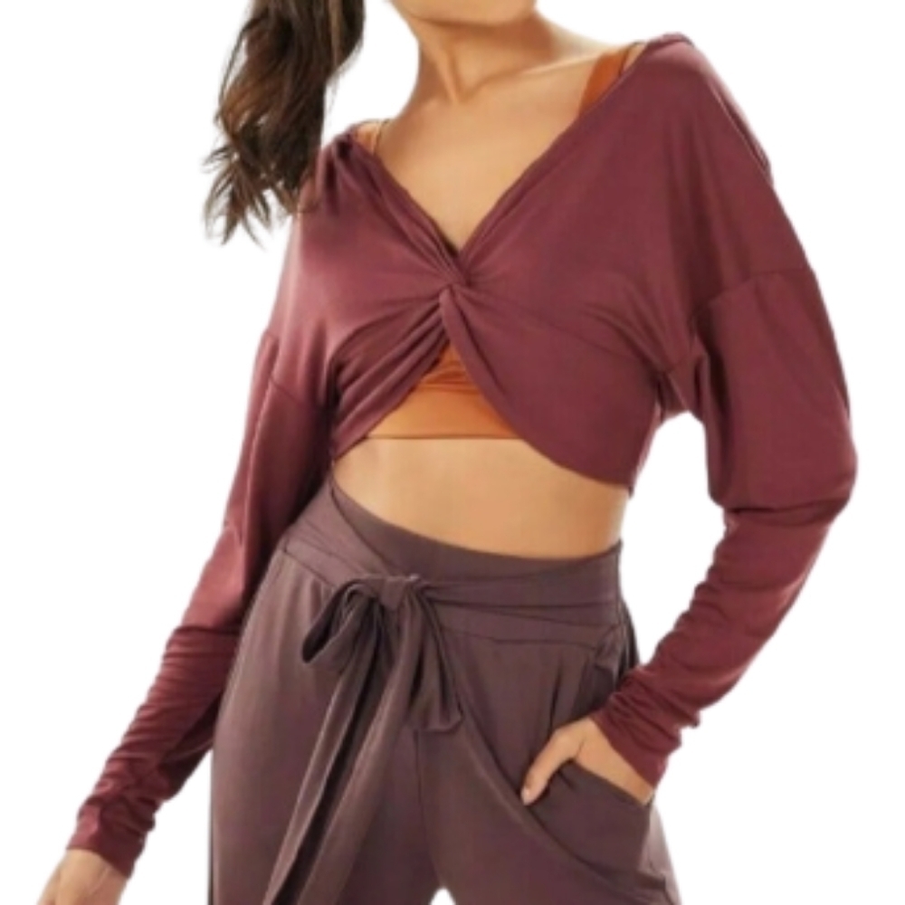 FABLETICS  TWIST FRONT LONG SLEEVE CROP TOP WITH HOOD
